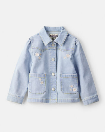 Toddler Girl Flower Embroidered Denim Jacket - Light Wash, 