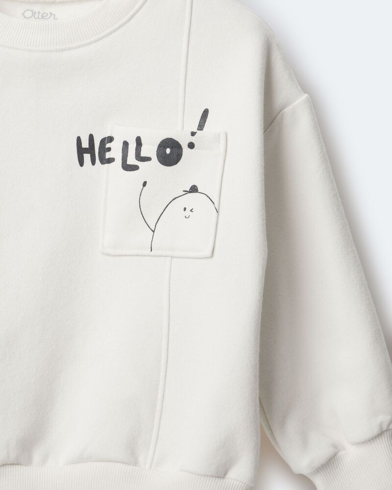 Toddler Hello!' Pullover Sweatshirt - Cream, image 6 of 6 slides