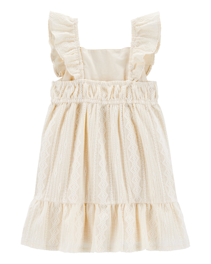 Toddler Crochet Flutter-Sleeve Dress - Ivory, image 2 of 4 slides