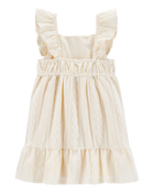 Toddler Crochet Flutter-Sleeve Dress - Ivory, image 2 of 4 slides