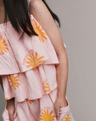 Toddler Girl Off Shoulder Flowy Top in Sunny Life Print - Light Pink, image 5 of 6 slides