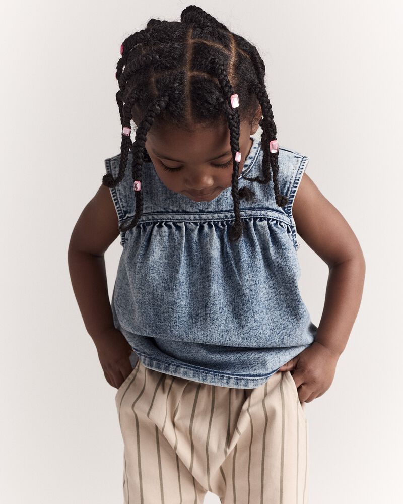 Toddler Girl Sleeveless Denim Top in Avenue Wash - Blue, image 3 of 6 slides