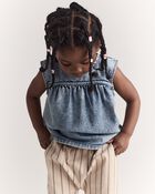 Toddler Girl Sleeveless Denim Top in Avenue Wash - Blue, image 3 of 6 slides