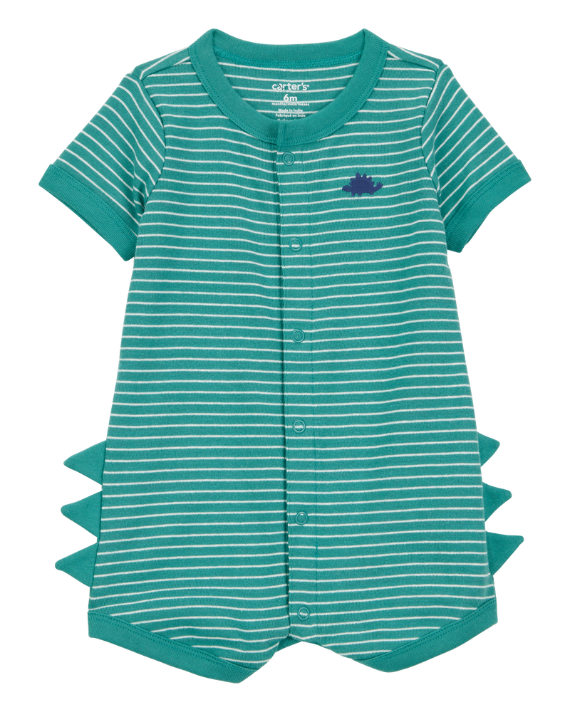 Baby Boy Dinosaur Striped Cotton Short-Sleeve Romper - Green, image 1 of 3 slides