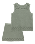 Kid 2-Piece Pointelle Sweater Crochet Knit Tank & Skirt Set - Green
, image 1 of 7 slides