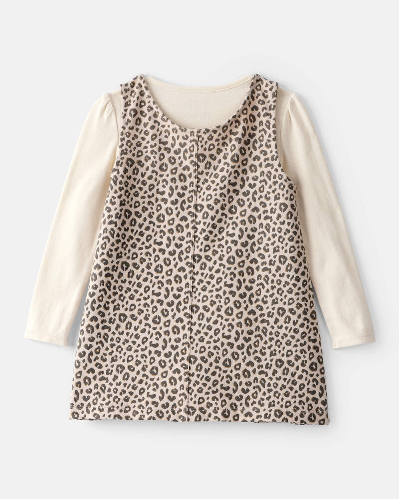 Toddler Girl 2-Piece Leopard Print Cotton Long-Sleeve Dress Set - Brown, image 2 of 6 slides