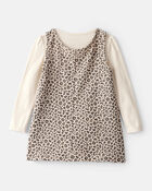 Toddler Girl 2-Piece Leopard Print Cotton Long-Sleeve Dress Set - Brown, image 2 of 6 slides