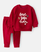 Baby 2-Piece Best Gift Ever Holiday Sweater & Pant Set - Red, image 1 of 6 slides