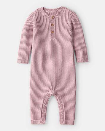 Baby Girl Ribbed Cotton Jumpsuit - Pink, 