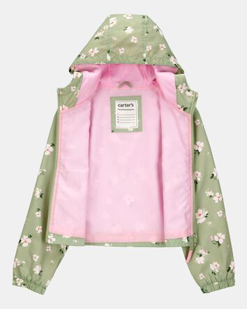 Girls Floral Print Windbreaker Jacket - Olive, 