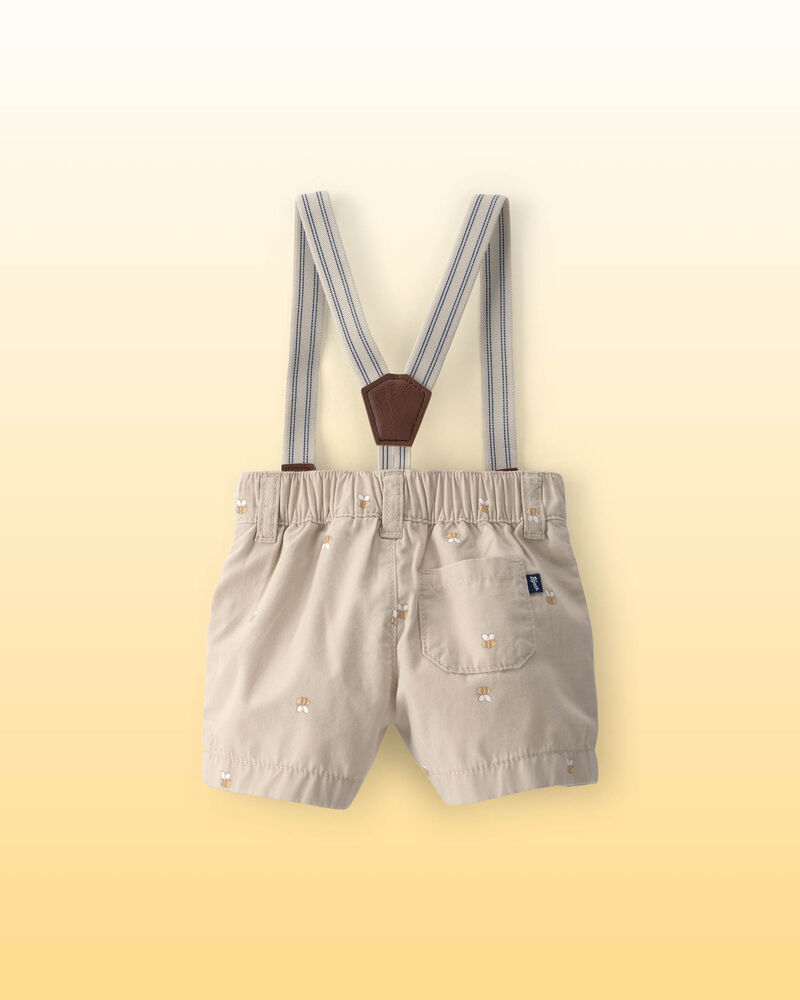 Baby Boy Disney&copy; Winnie the Pooh Honey Bee Suspender Shorts - Khaki, image 2 of 4 slides