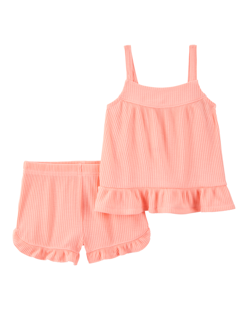 Toddler Girl Solid Loose Fit 2-Piece Pajamas - Coral, image 1 of 3 slides