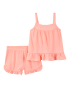Toddler Girl Solid Loose Fit 2-Piece Pajamas - Coral, image 1 of 3 slides