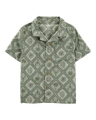 Toddler Tile Print Button-Down Shirt - Green, image 1 of 3 slides