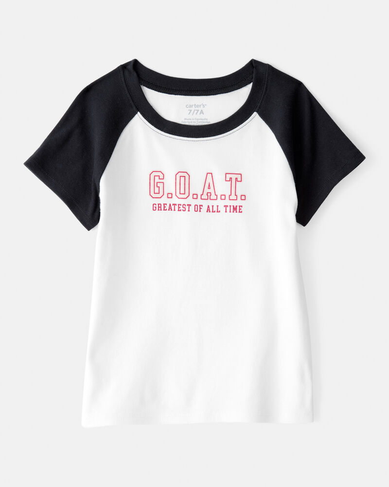 Girls 2-Piece G.O.A.T Graphic Tee & Knit Active Flared Pants Set - Black/Ivory, image 2 of 7 slides