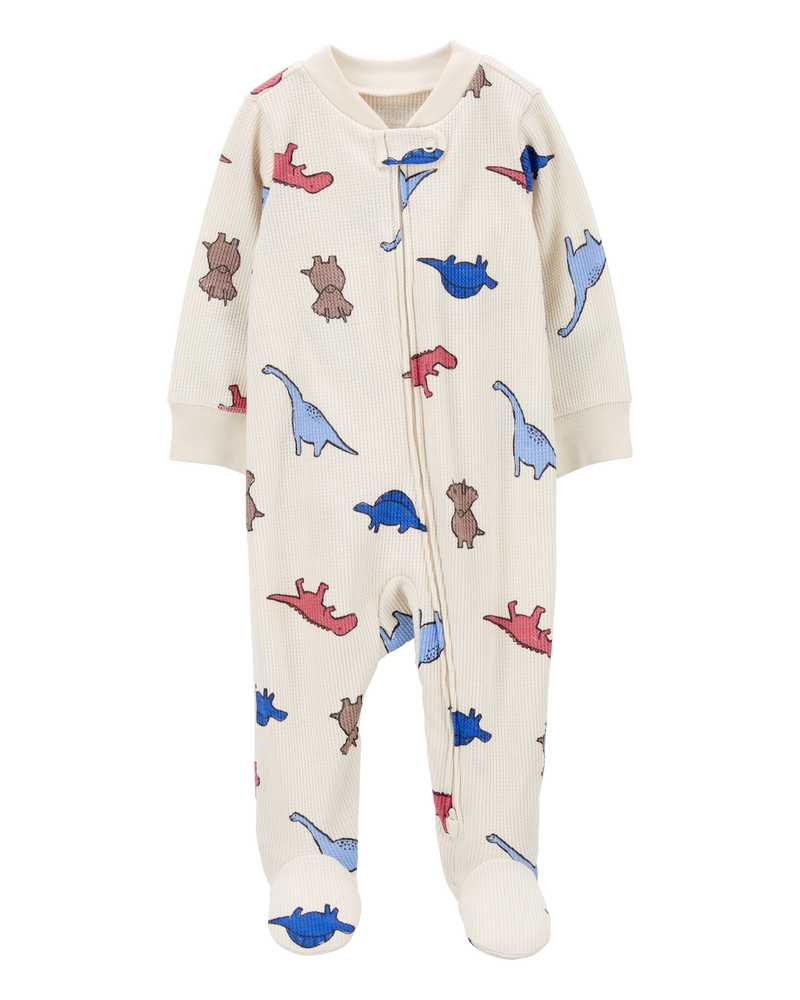 Baby Boy Dinosaur 2-Way Zip Waffle Knit Sleep & Play Pajamas, image 1 of 3 slides