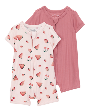 Baby Girl 2-Pack PurelySoft Zip-Up Rompers - Pink, 