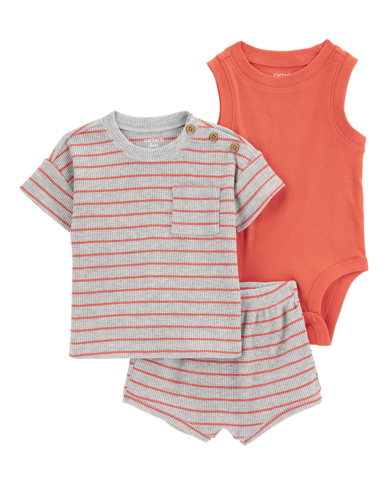 Baby Boy 3-Piece Outfit Set - Heather/Orange, image 1 of 5 slides