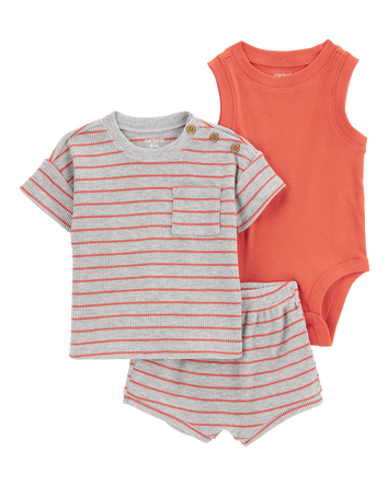 Baby Boy 3-Piece Outfit Set - Heather/Orange, 
