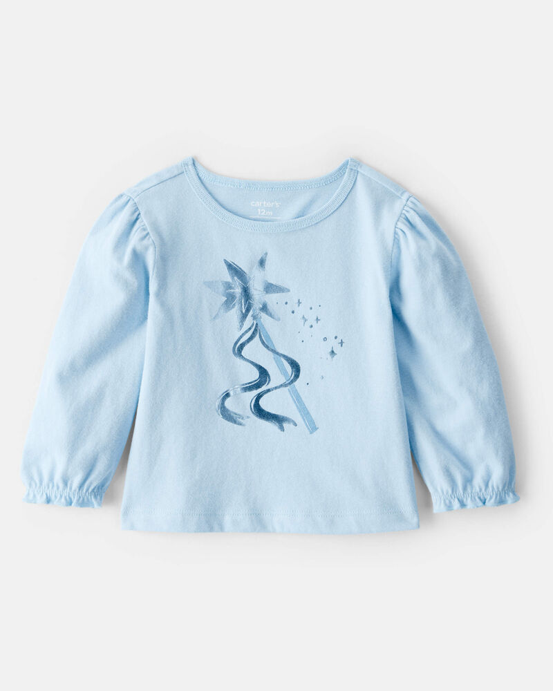 Baby Girl Metallic Princess Wand Long-Sleeve Graphic Tee - Blue, image 1 of 3 slides