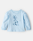 Baby Girl Metallic Princess Wand Long-Sleeve Graphic Tee - Blue, image 1 of 3 slides