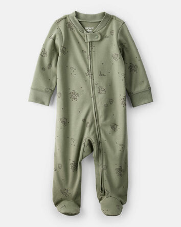 Baby Boy Dragon Print 100% Cotton Long-Sleeve Sleep & Play Pajamas - Green, 