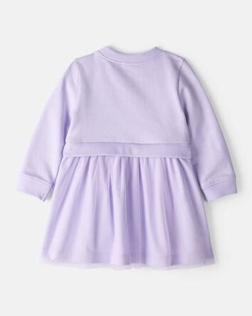 Baby Girl Bow Print Tulle Cotton Dress - Purple, 