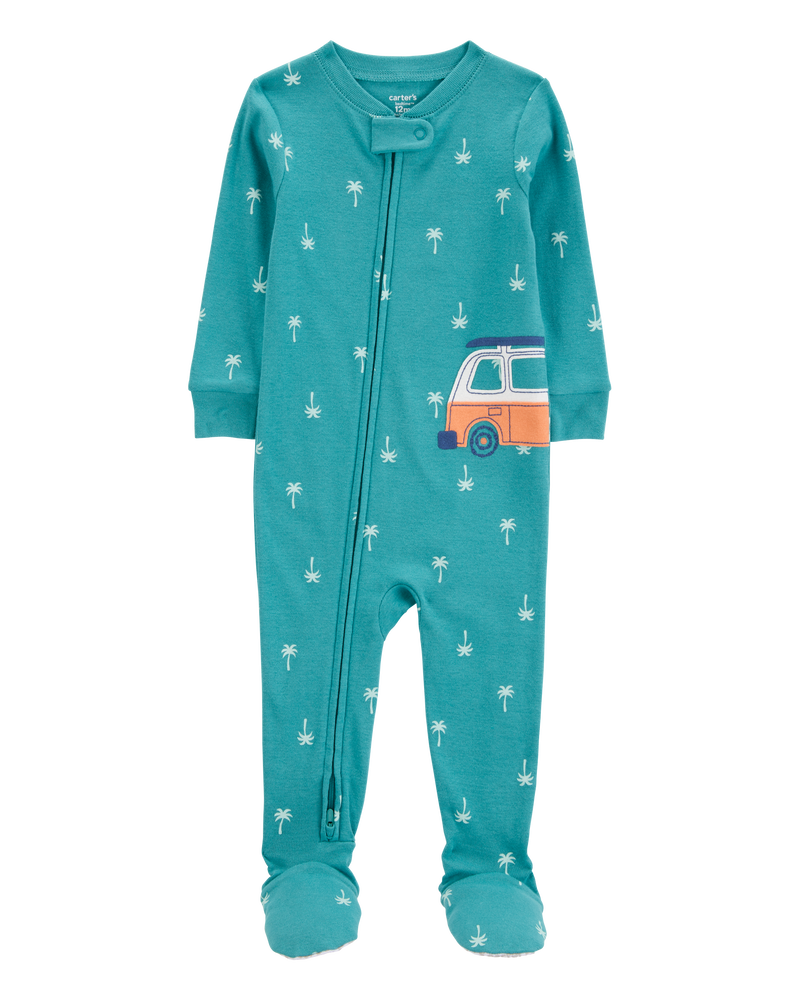 Baby Boy Car Polka Dot Snug Fit Cotton Footie 1-Piece Pajamas - Turquoise, image 1 of 4 slides