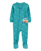 Baby Boy Car Polka Dot Snug Fit Cotton Footie 1-Piece Pajamas - Turquoise, image 1 of 4 slides