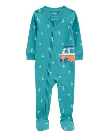 Baby Boy Car Polka Dot Snug Fit Cotton Footie 1-Piece Pajamas - Turquoise, 