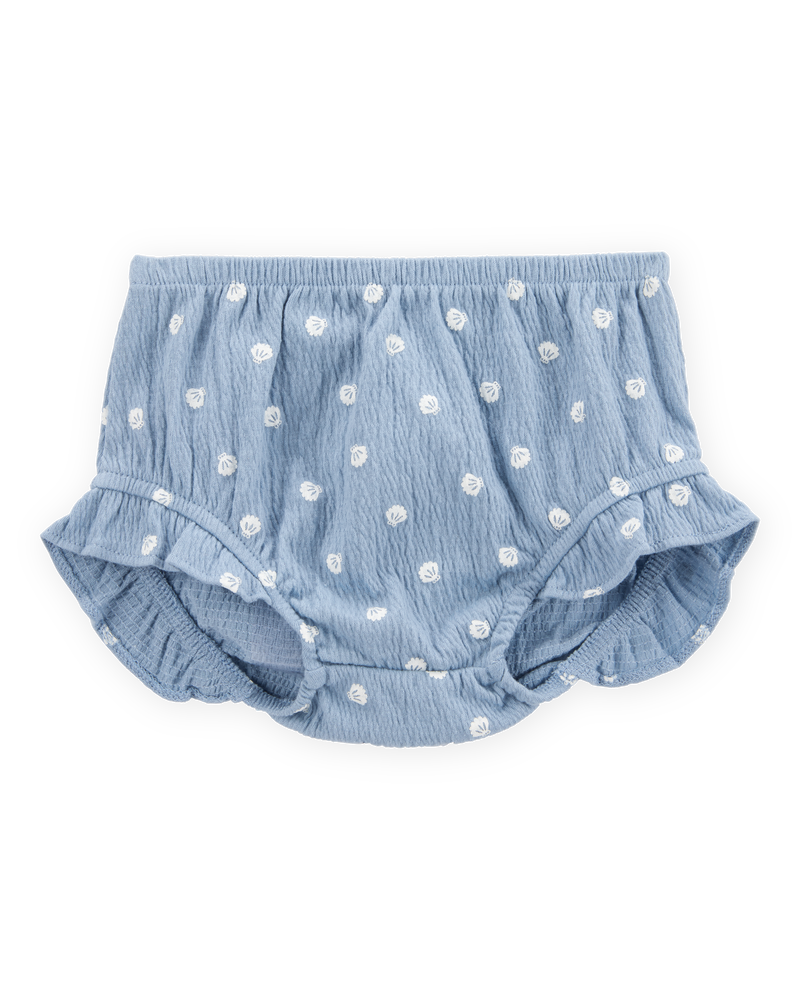 Baby Girl 3-Piece Shell Print Outfit Set - Blue/White, image 2 of 5 slides