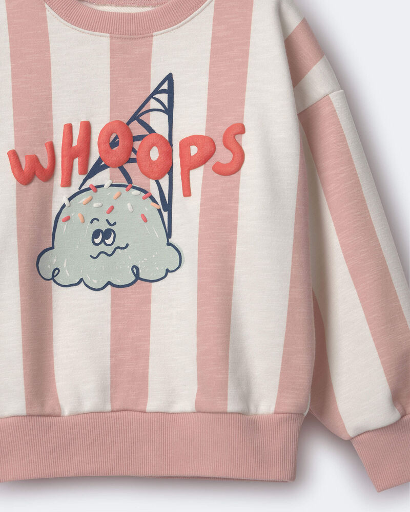 Toddler 'Whoops' Striped Ice Cream Dolman-Sleeve Sweatshirt - Peach, image 6 of 6 slides