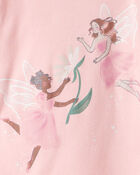 Toddler Girl Fairy Floral 100% Cotton Long-Sleeve Snug Fit 4-Piece Pajamas - Pink/Purple, image 2 of 4 slides