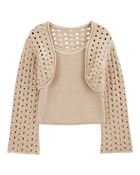 Kid 3-Piece Knit Tank Cardigan & Denim Skirt Set, image 2 of 6 slides