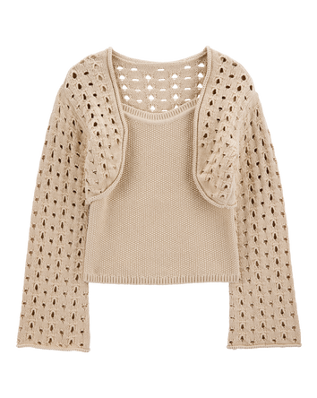 Kid 2-Piece Knit Tank and Cardigan Set - Khaki, 