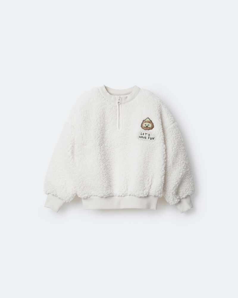 Toddler Let's Have Fun'  Sherpa Quarter-Zip Sweatshirt - Cream, image 2 of 6 slides