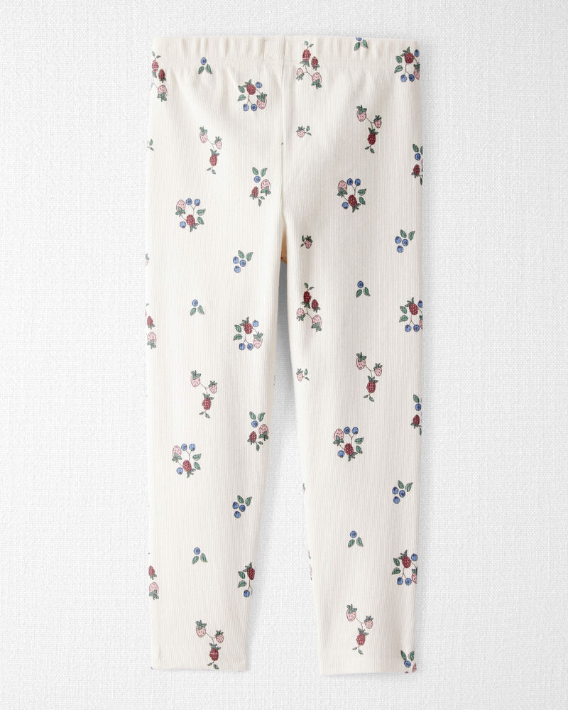 Toddler Girl Organic Cotton Ribbed Knit Pants in Berry Blossom Print, image 2 of 7 slides