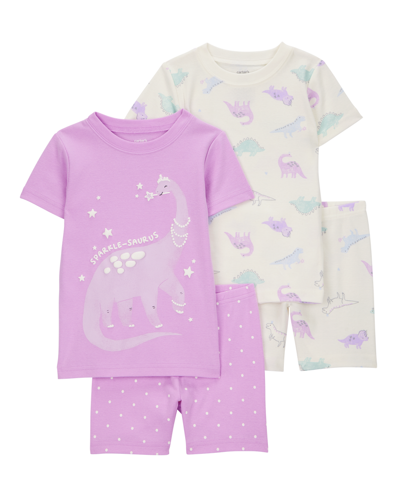 Baby Dinosaur Print Snug Fit Cotton 4-Piece Pajamas, image 1 of 5 slides