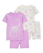 Baby Dinosaur Print Snug Fit Cotton 4-Piece Pajamas, image 1 of 5 slides