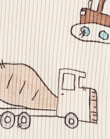 Baby Boy Construction 2-Way Zip Ribbed Sleep & Play Pajamas - Cream, 