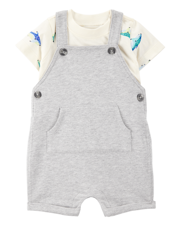 Baby Boy 2-Piece Shark Tee & Shortall Set - Grey, 