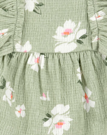 Baby Girl 3-Piece Floral Gauze Outfit Set - Green, 