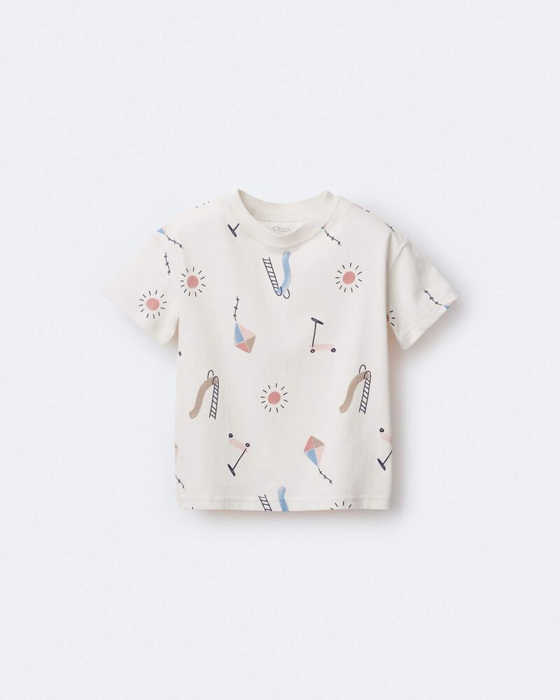 Toddler Short-Sleeve Relaxed Graphic Tee in Park Day Print - Cream, image 2 of 6 slides