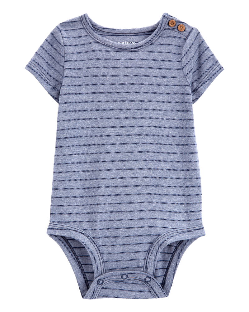 Baby Striped Short-Sleeve Bodysuit - Navy, image 1 of 3 slides