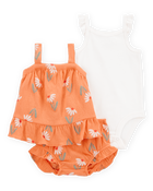 Baby Girl 3-Piece Floral  Outfit Set - Orange/White, image 1 of 6 slides