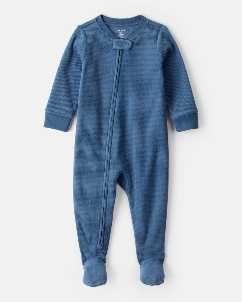Baby Boy Fleece Long-Sleeve Snug Fit 1-Piece Pajamas - Blue, image 1 of 4 slides