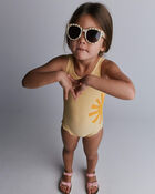 Toddler Girl Scalloped One-Piece Swimsuit in Sun Print - Yellow, image 1 of 6 slides