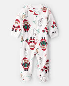 Baby Brown Santa Milk & Cookies Loose Fit Fleece Long-Sleeve Sleep & Play Pajamas - White, image 1 of 4 slides