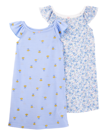 Girls 2-Pack Floral Nightgowns - Blue, 