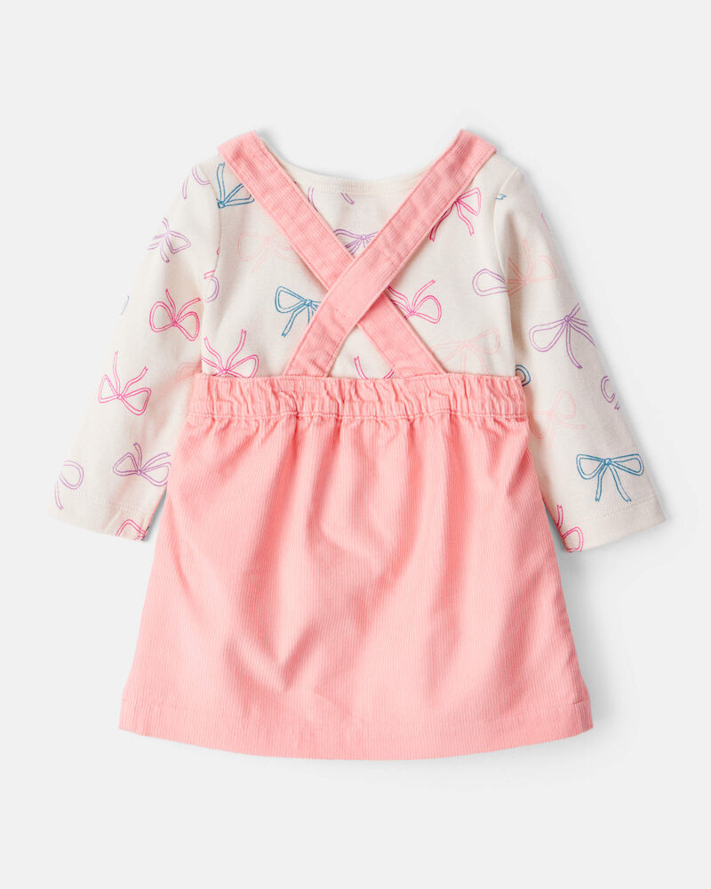 Baby Girl 3-Piece Bow Heart Print Long-Sleeve Dress Set - Ivory/Pink, image 2 of 6 slides